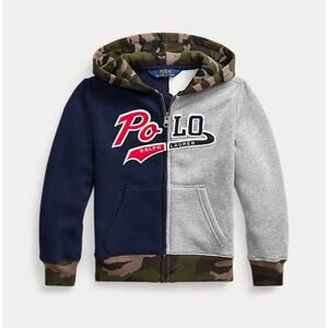 Polo Ralph Lauren Boys Size S (8) Full Zip Fleece Hoody Sweatshirt Camo Trim EUC